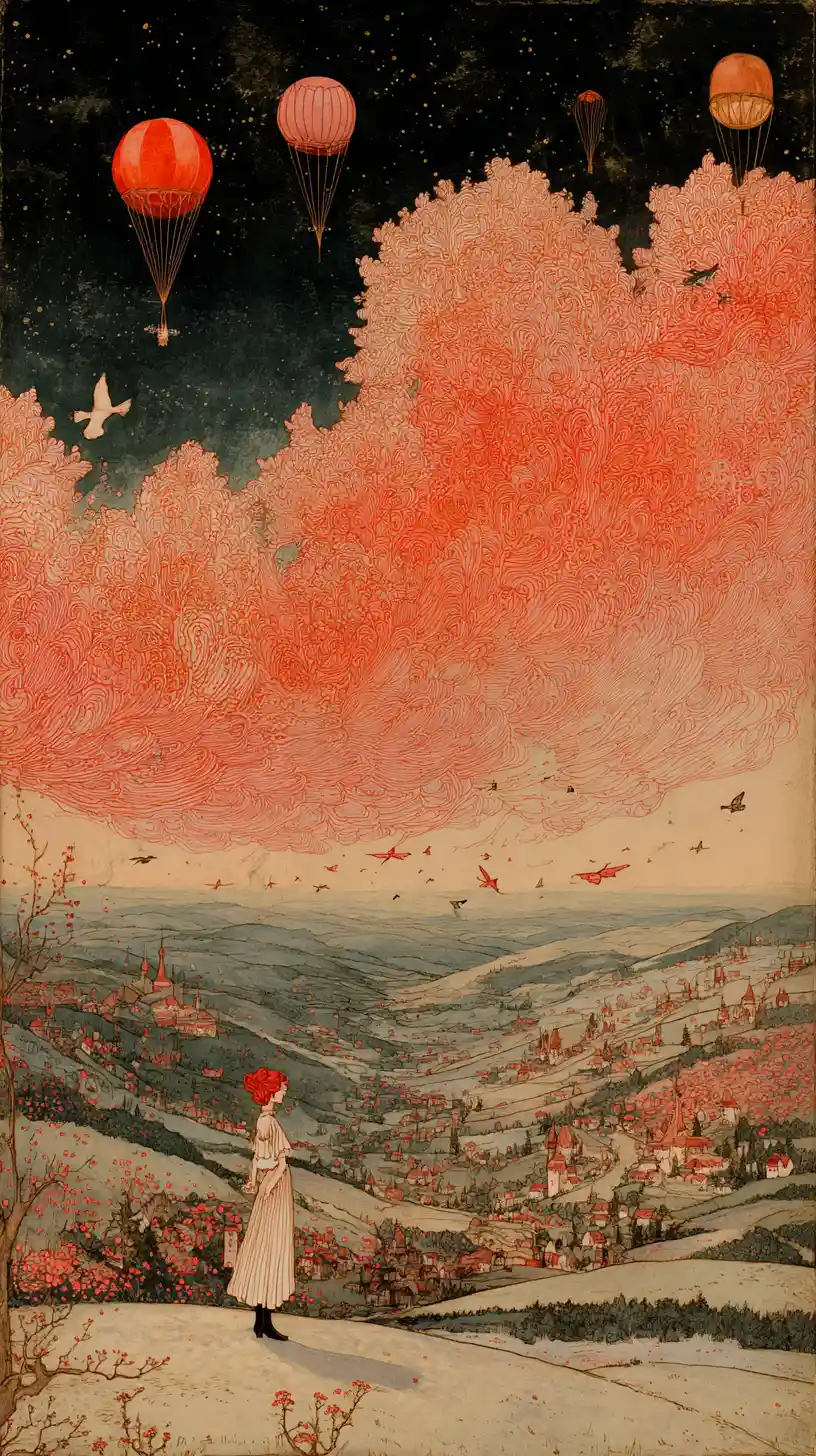 Paisaje surrealista alegre lleno de felicidad de ensueño