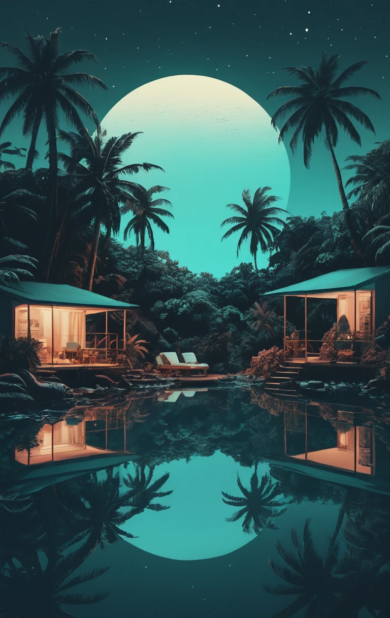 Midnight lagoon with soft lofi chill atmosphere