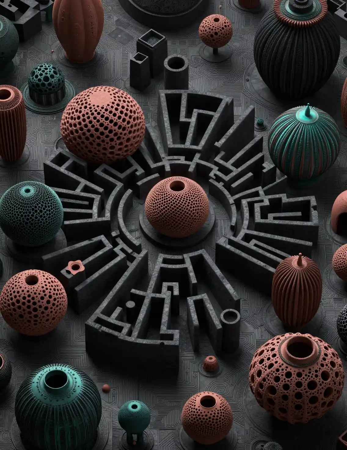 Surreal Labyrinth Of Biomorphic Architectural Forms At Dusk
