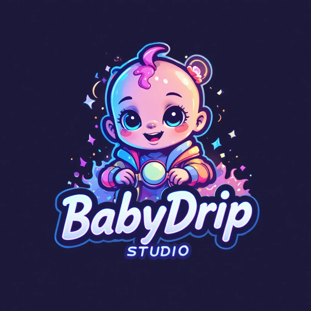 Logo giocoso BabyDrip Studio con dolce bebè streetwear