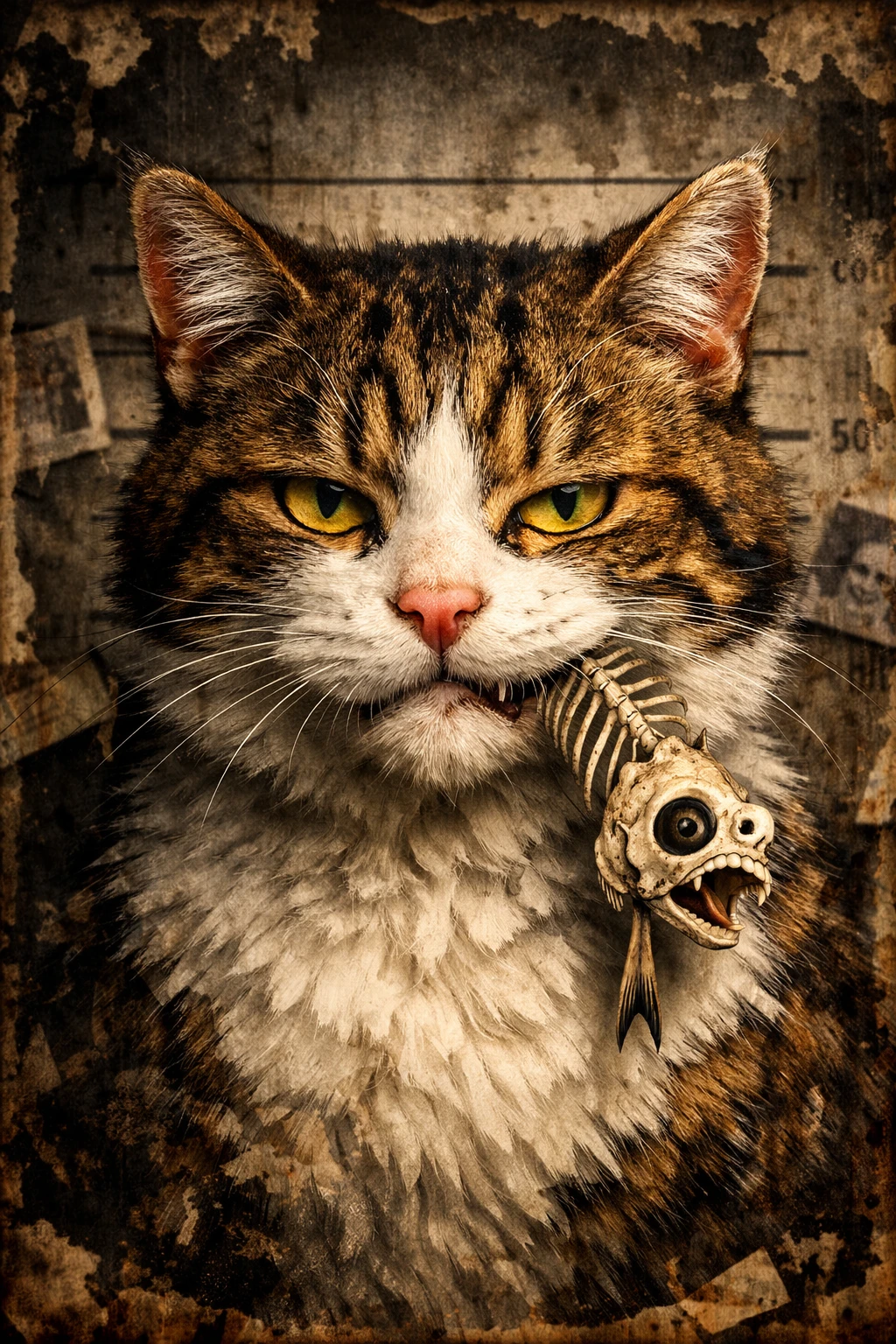 Retrato cinematográfico em estilo procurado de um gato malhado convencido