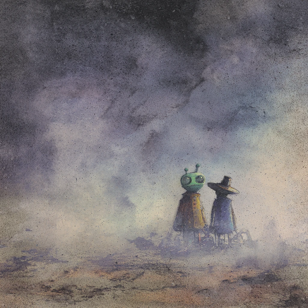 Alieni surreali che vagano nella nebbia all'interno di una base nascosta