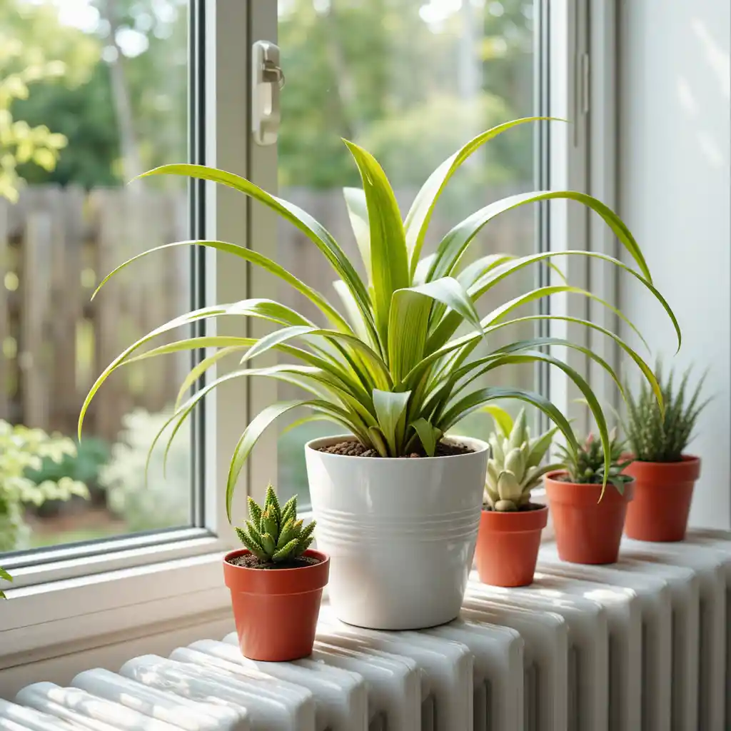 Houseplants On A Bright Windowsill With Soft Daylight
