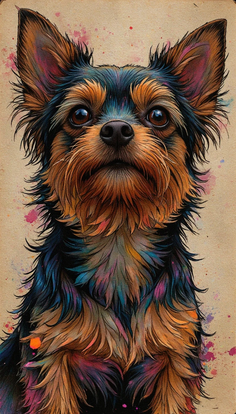 Ritratto astratto surreale di un cane meticcio colorato
