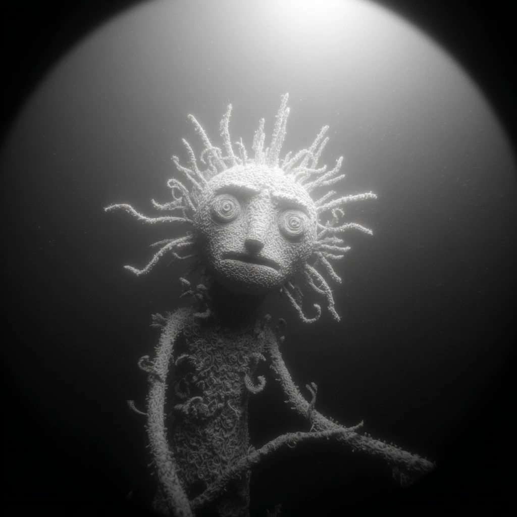 Alienígenas surrealistas que deambulan por un paisaje de fantasía geométrico y brumoso