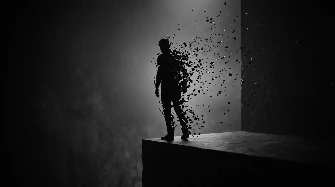 Silhouette di una figura solitaria sul bordo dell’oscurità