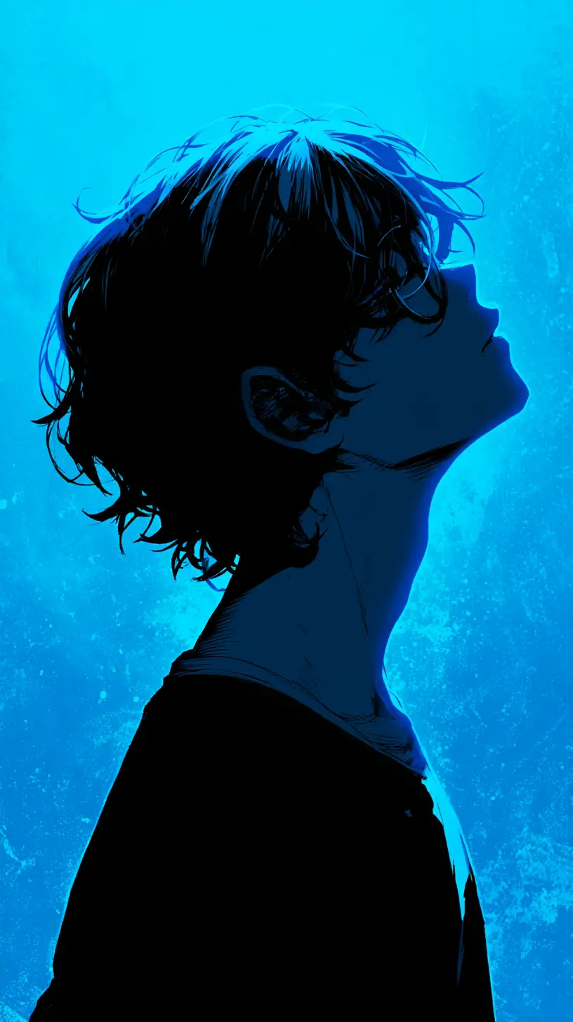 Silhouetted profile portrait against a vibrant blue background