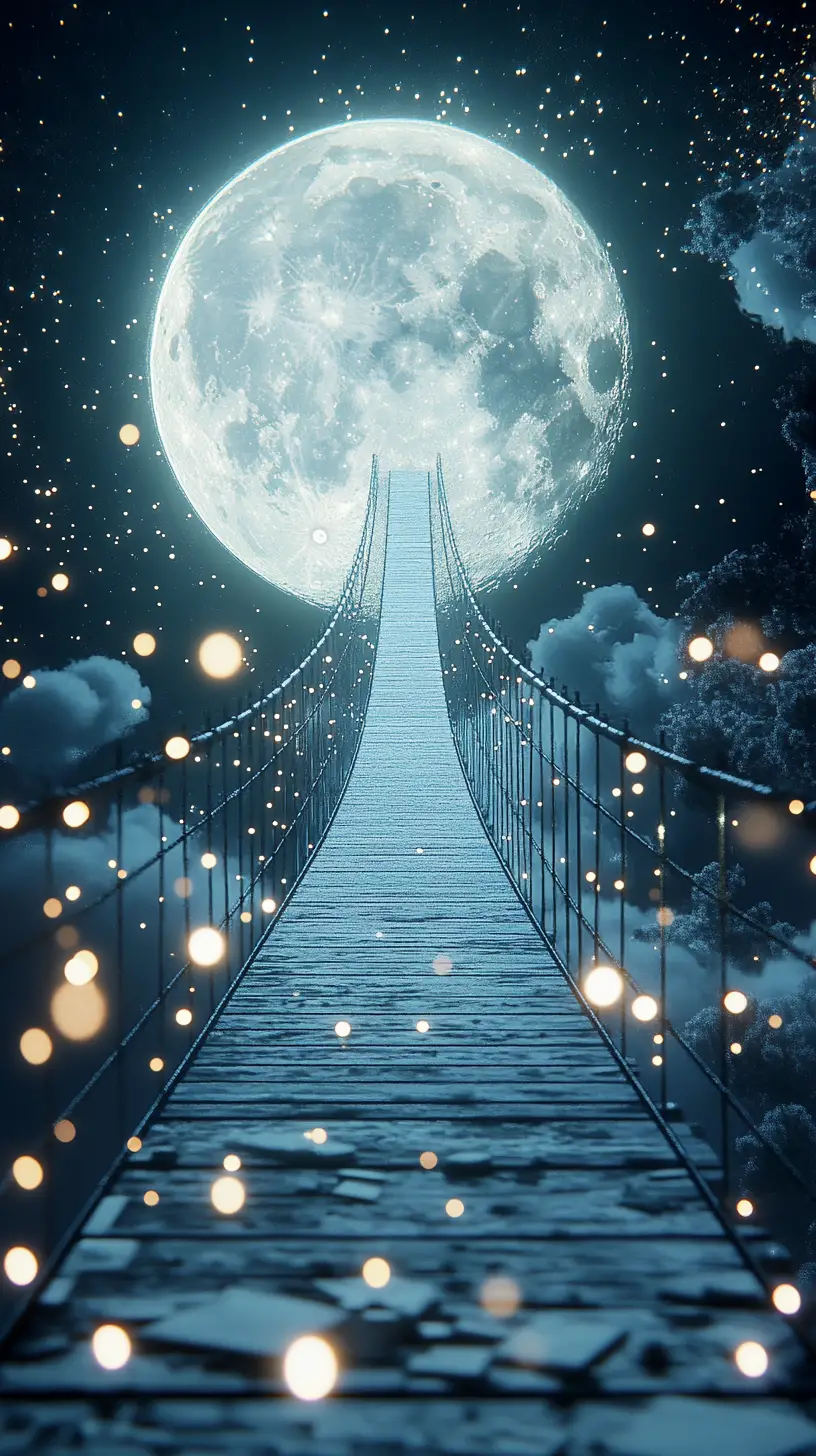 Translucent glass bridge over a glowing cloud abyss