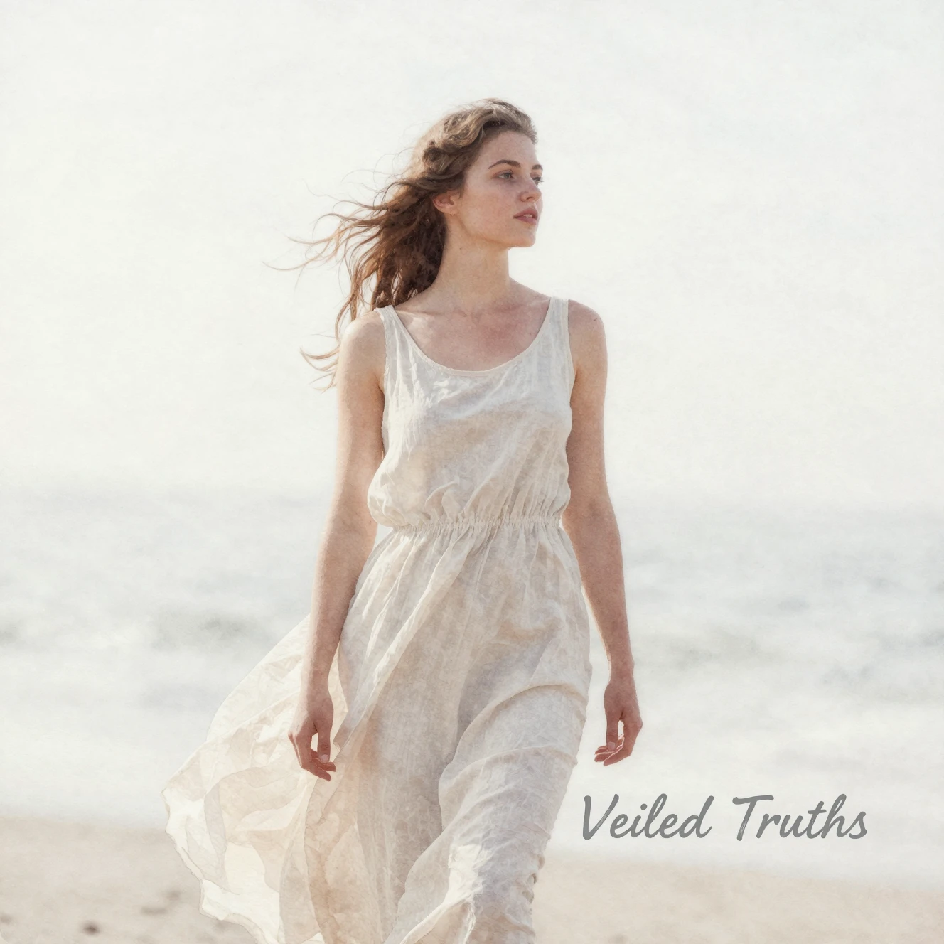 Young woman in pale dress in soft watercolor light