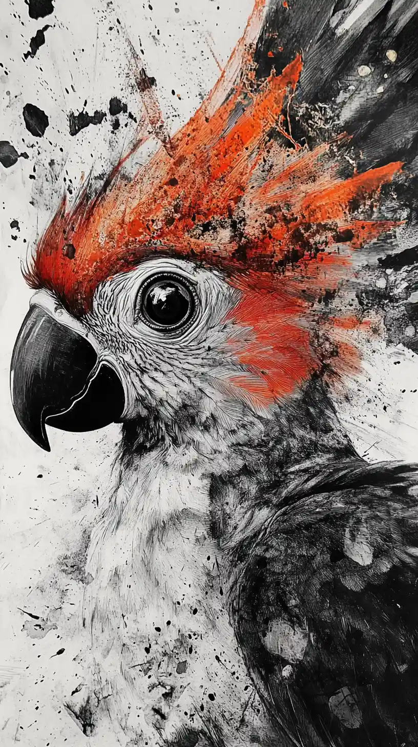 Creatura di pappagallo surreale con occhi ipnotici in colori da sogno
