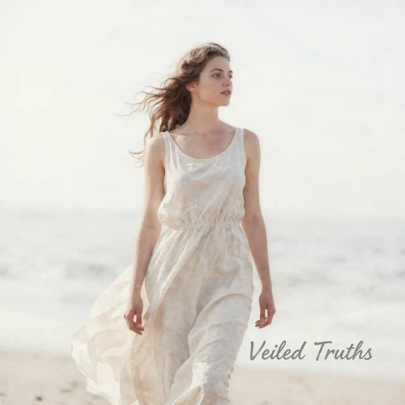 Young woman in pale dress in soft watercolor light