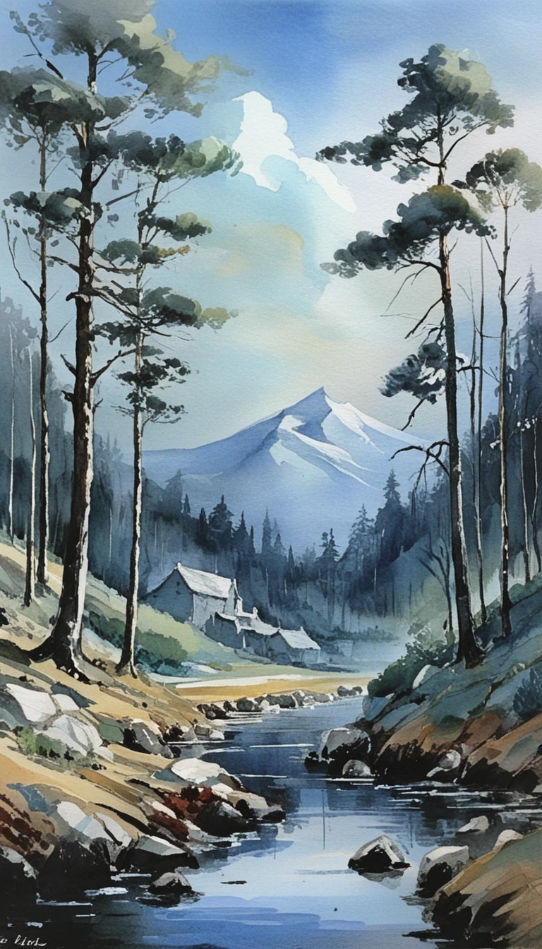 Lonely soldier mourning in the shadow of a mountain