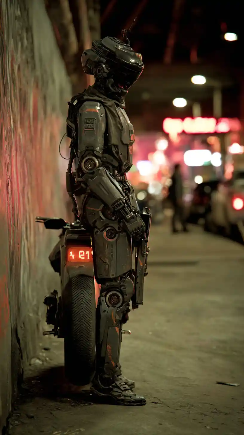 Futuristic police vehicles in dystopian los angeles street