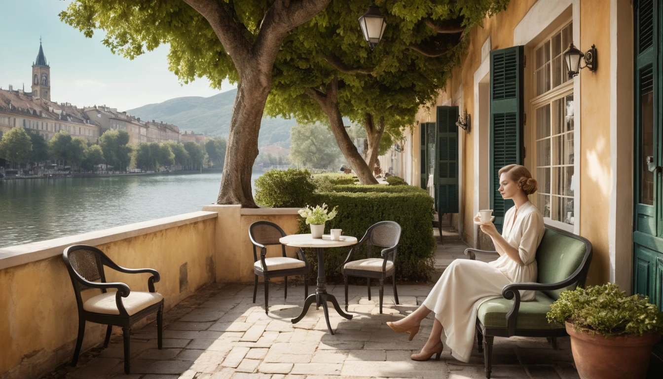 Donna elegante che sorseggia caffè in un salone di bellezza monocromatico