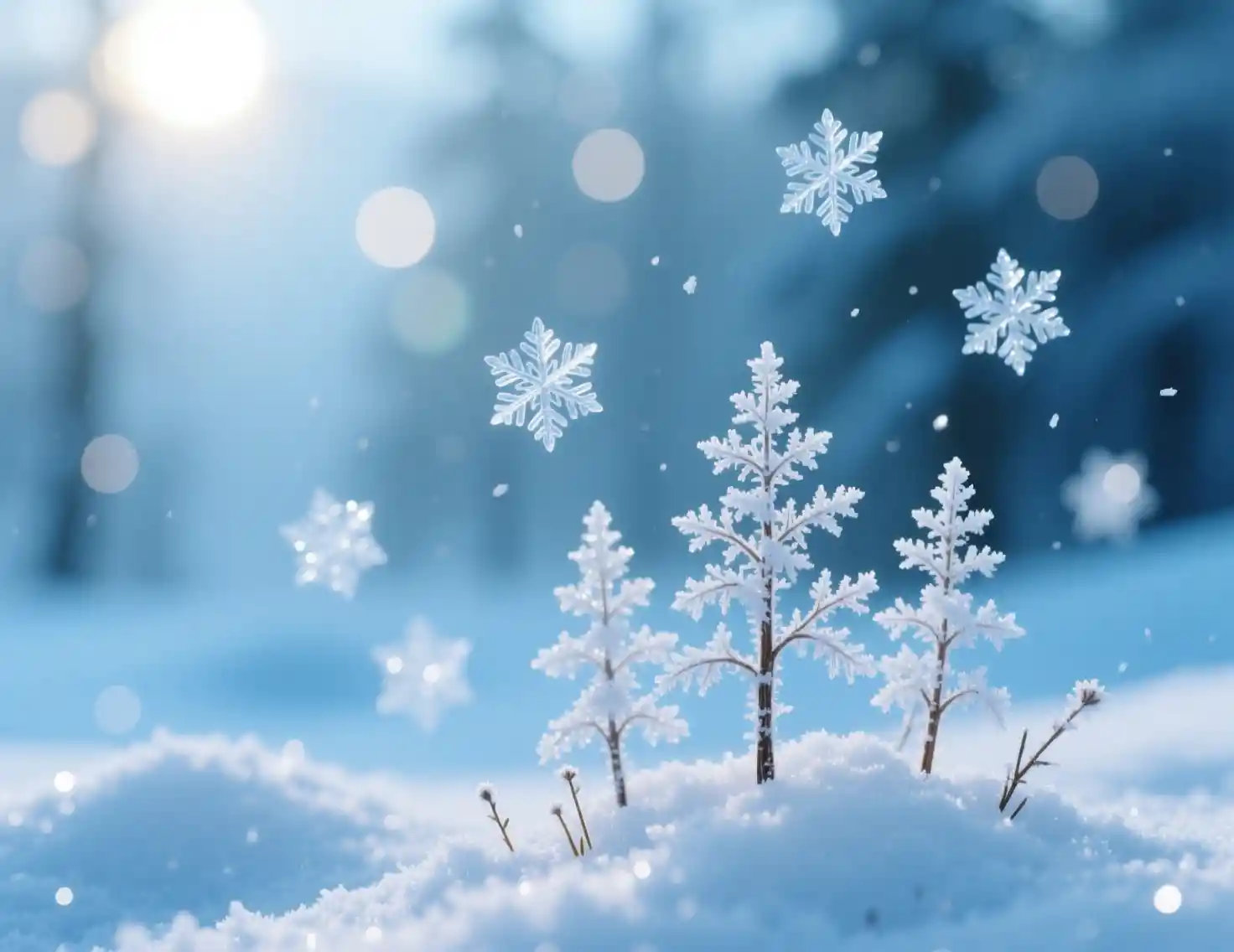 Delicate Frosted Plants In Winter Macro Close Up