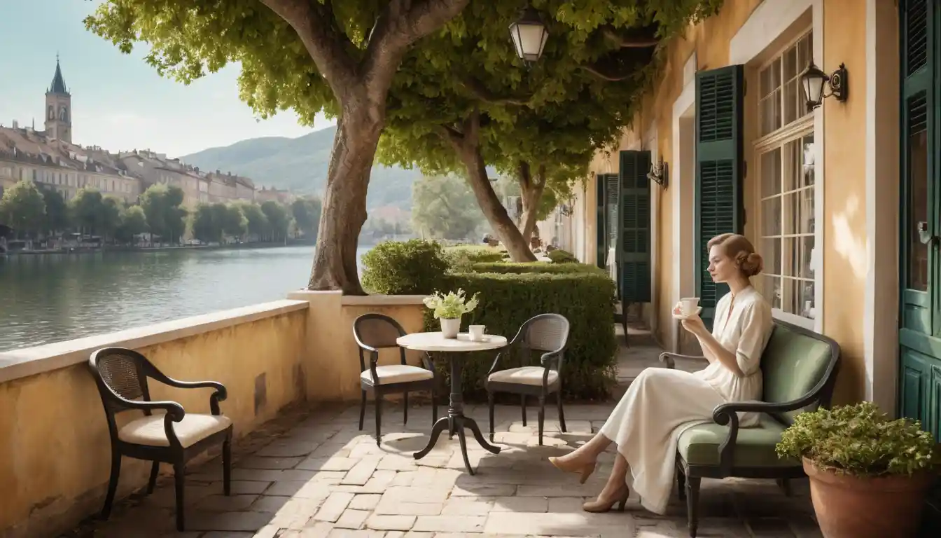 Donna elegante che sorseggia caffè in un salone di bellezza monocromatico