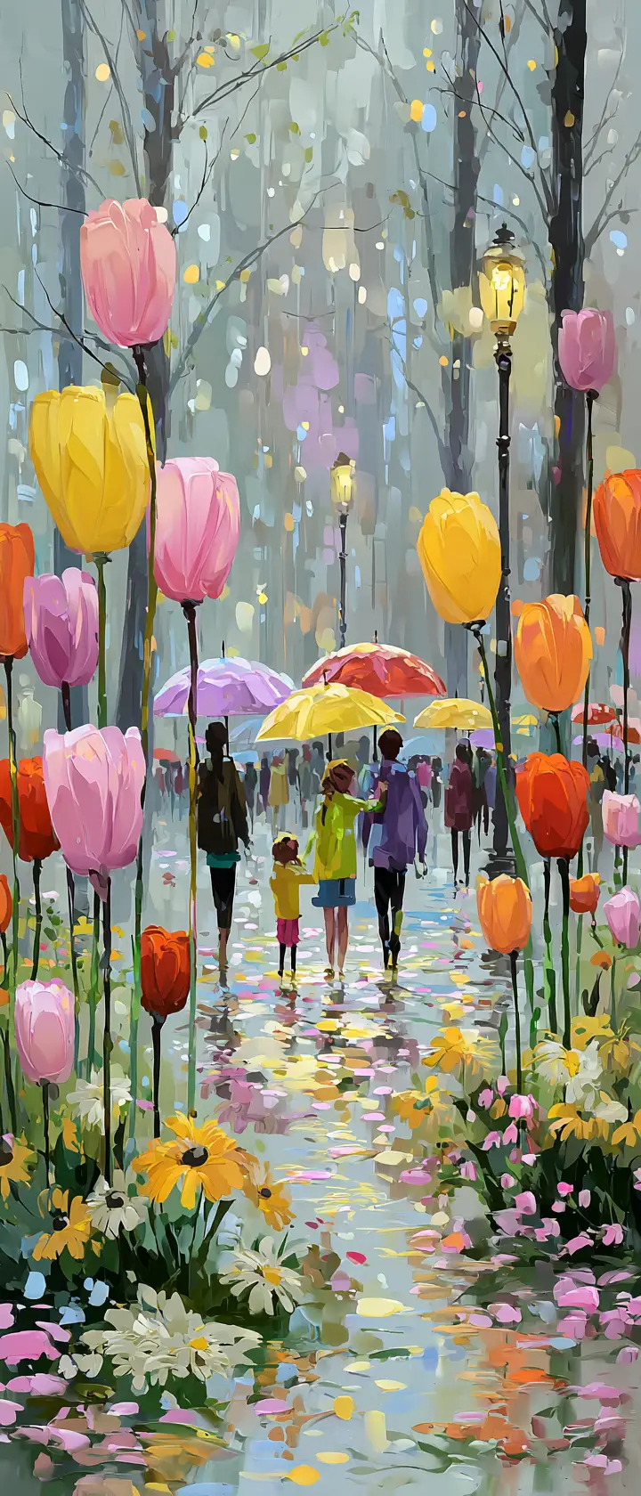 Children Playing In A Rainy Spring City Park
