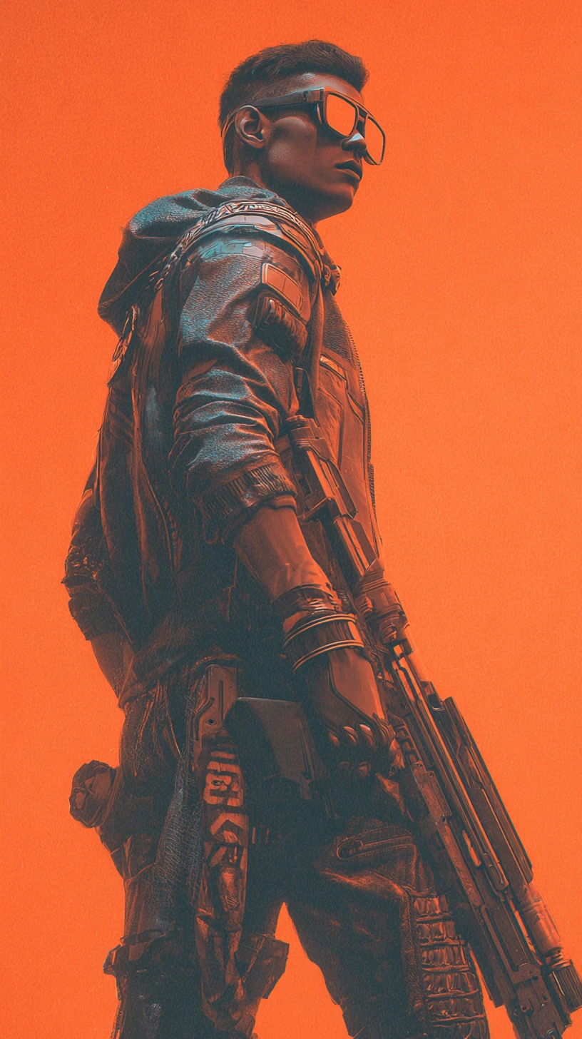 Armed man warning an enemy he cannot escape