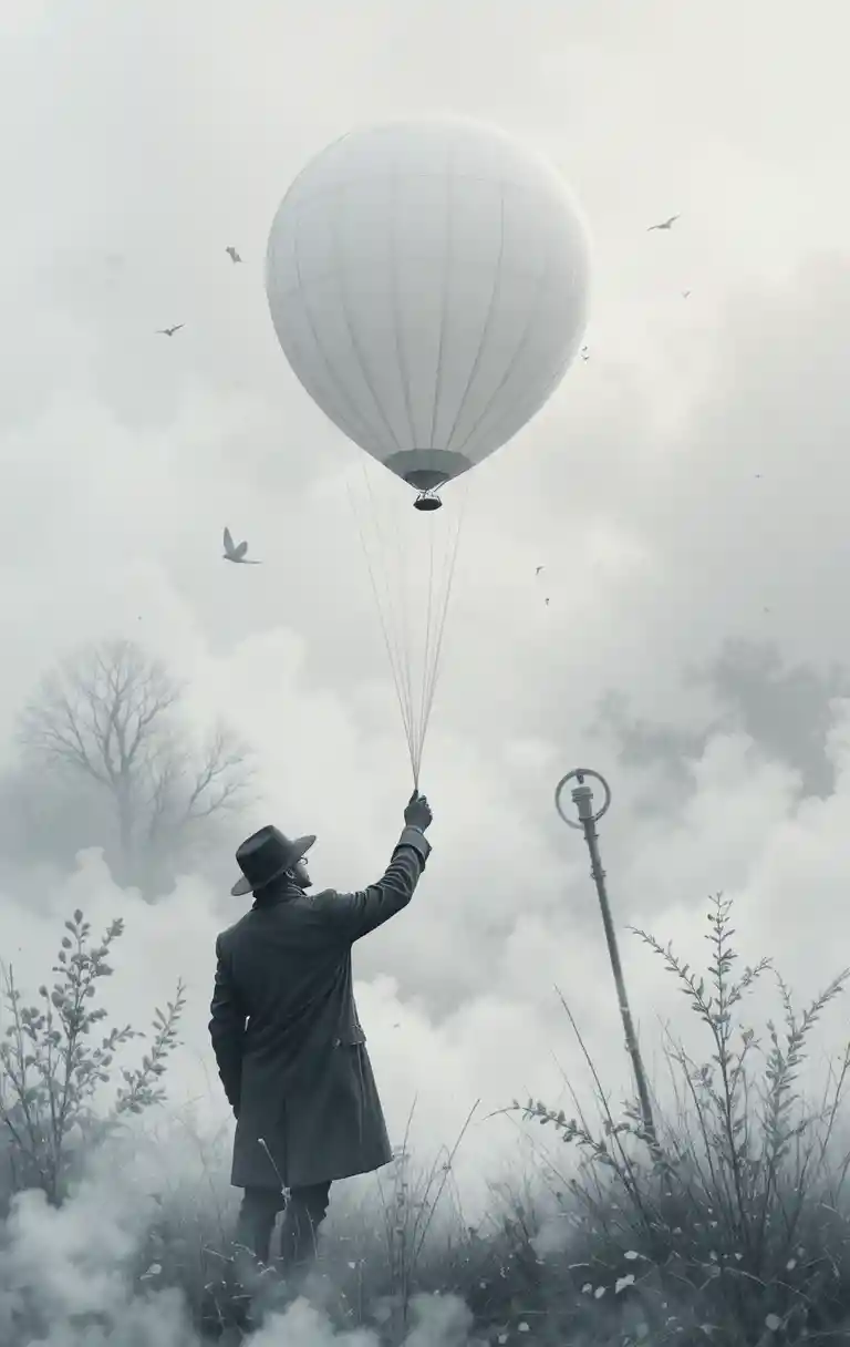 Meteorologist Releasing Weather Balloon In Misty Watercolor Sky