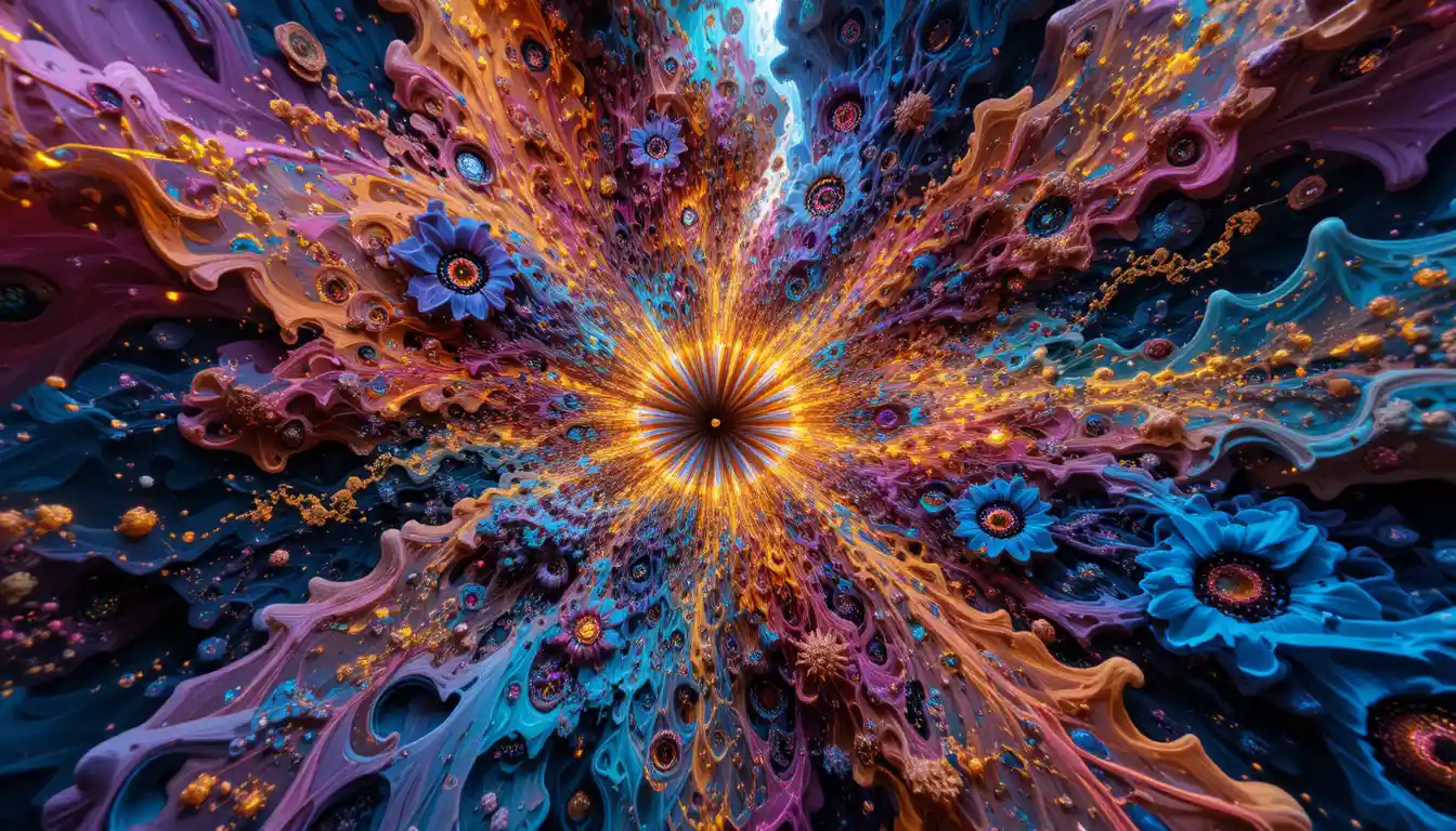 Geometria fractal colorida formando padrões psicodélicos infinitos