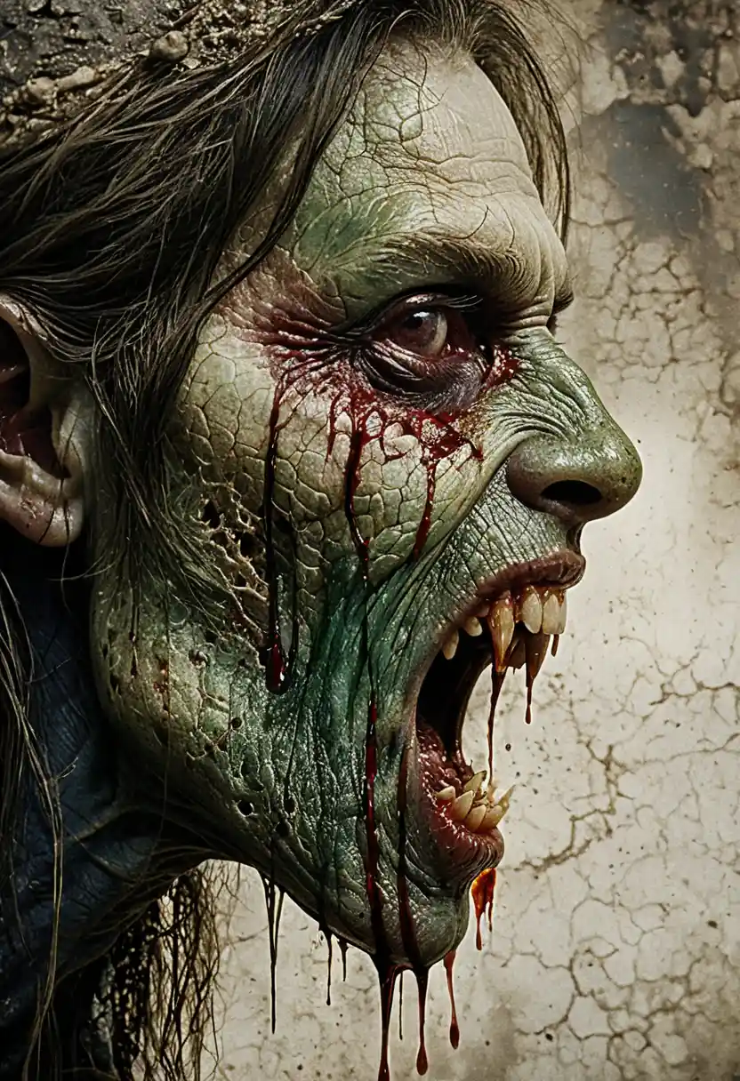 Side profile of a screaming horrific vampire creature
