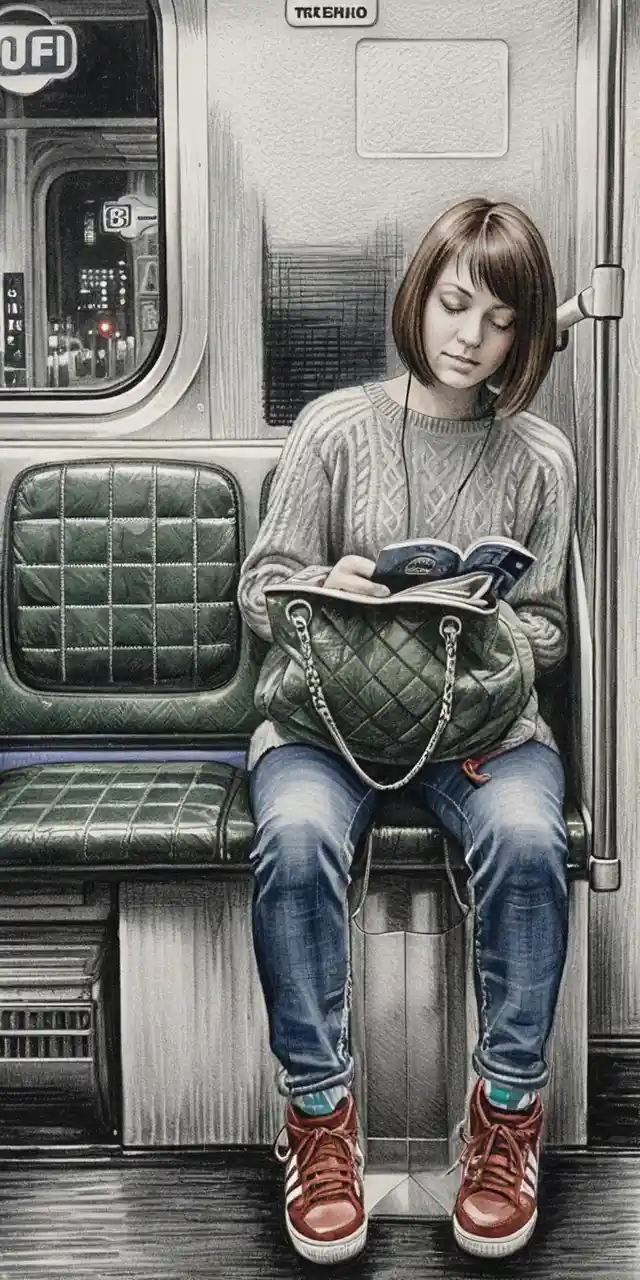 Giovane donna che legge da sola nella metropolitana russa