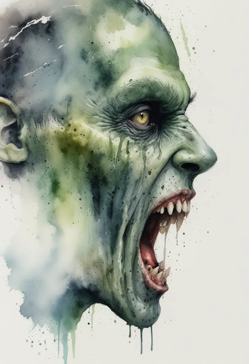 Terrifying side profile of a screaming undead monster