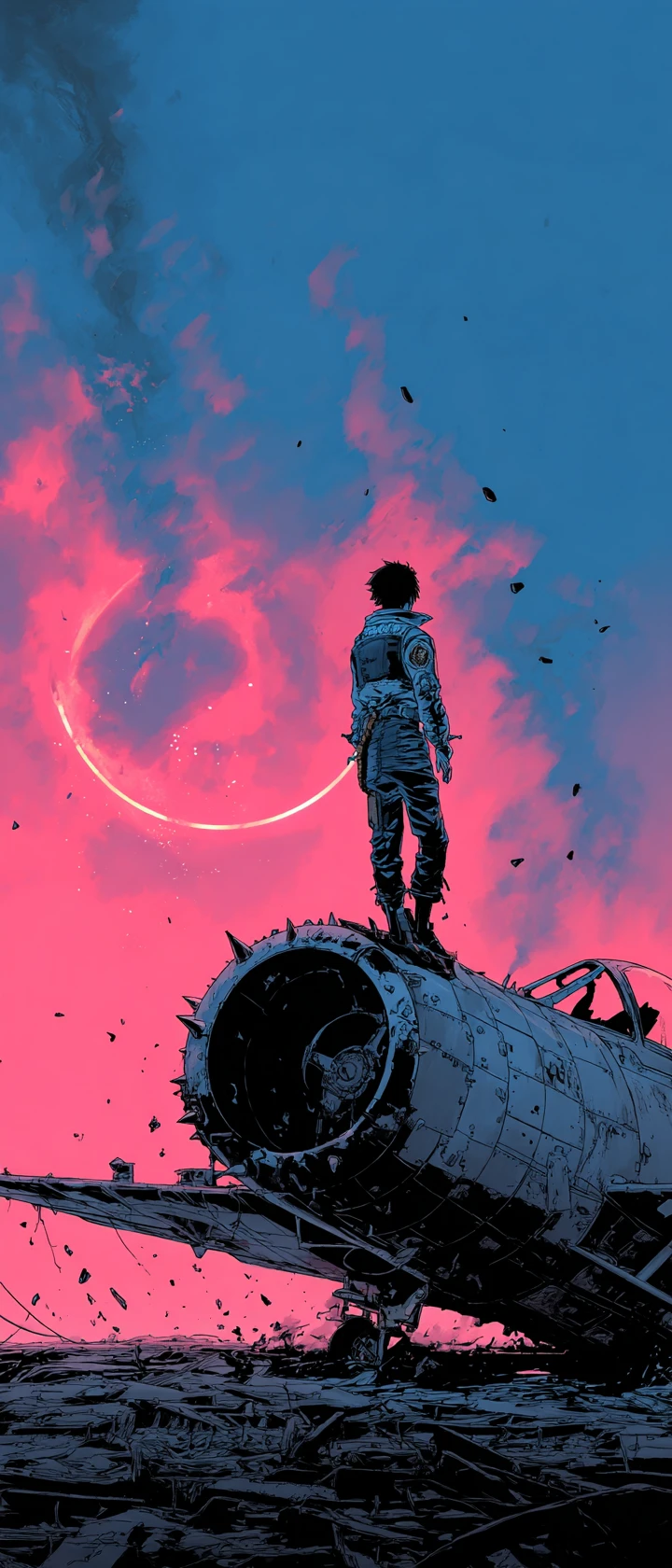 Piloto rebelde de anime sobre nave estrellada en pantano tóxico