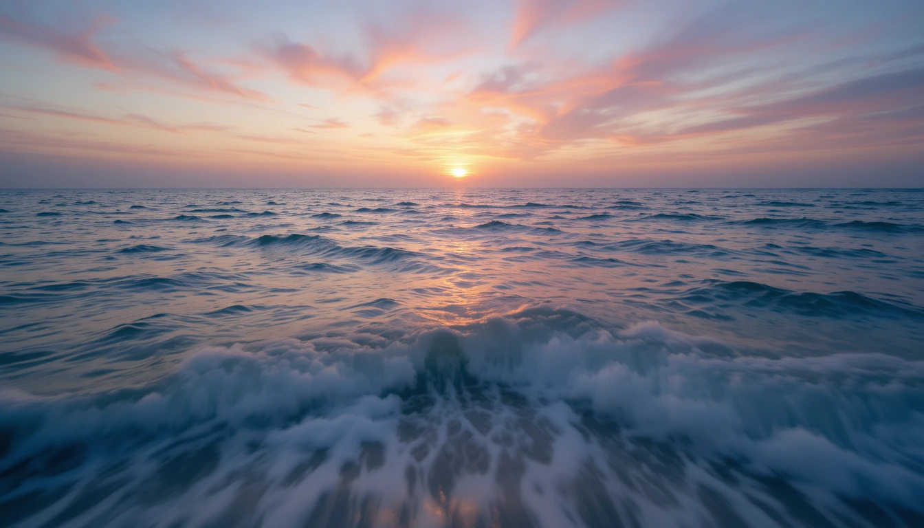 Sereno orizzonte oceanico al tramonto con dolci onde