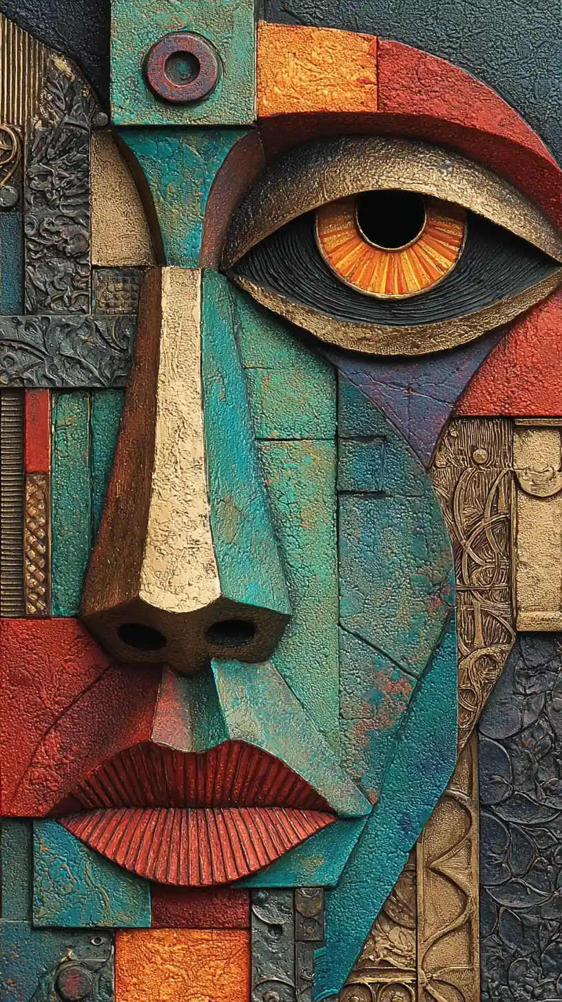 Abstract mixed media close up of sculpted human face