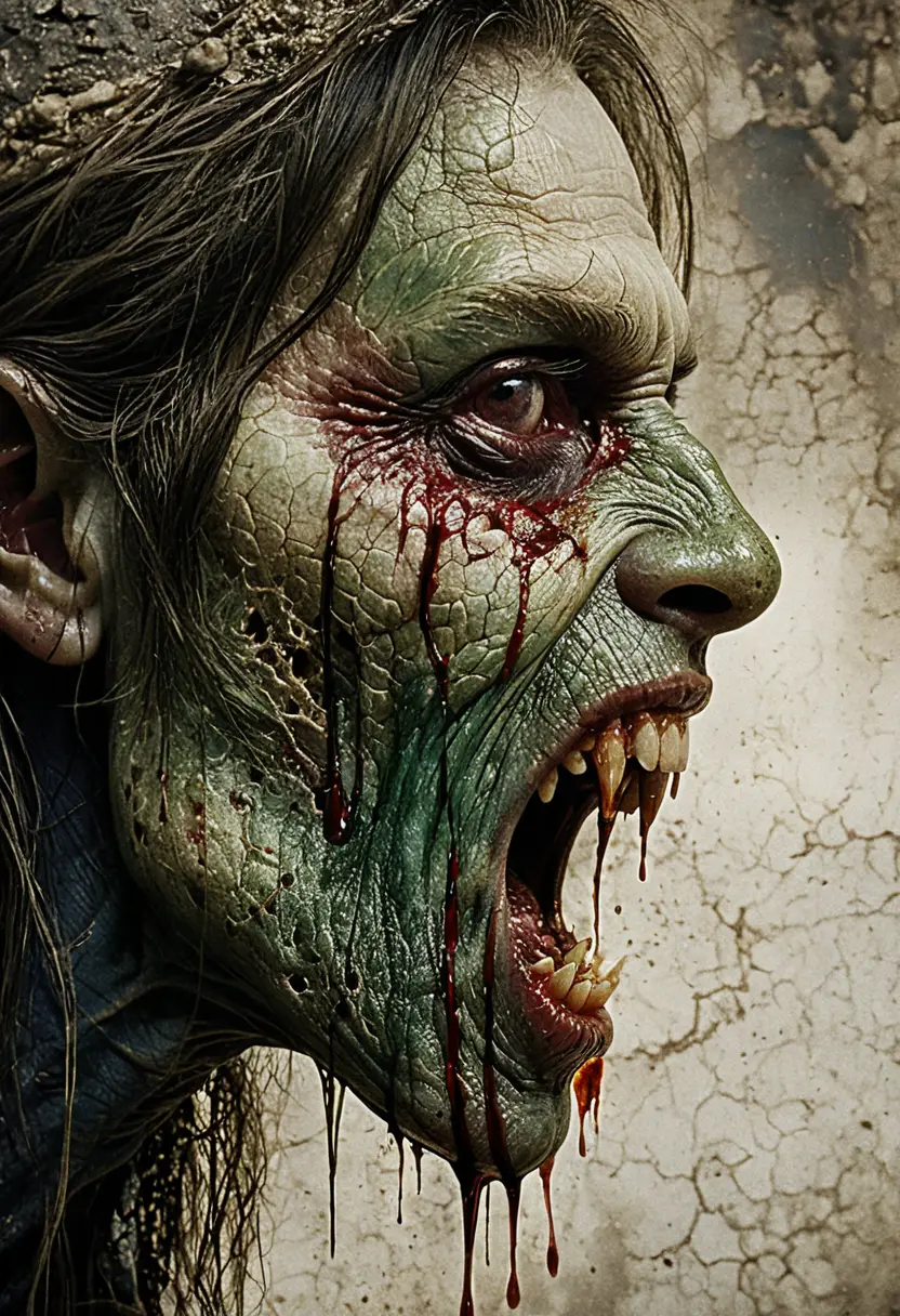 Side profile of a screaming horrific vampire creature