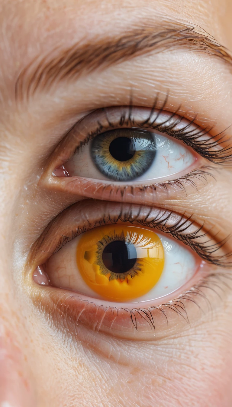 Gros plan macro extrême d’un œil humain avec un jaune d’œuf