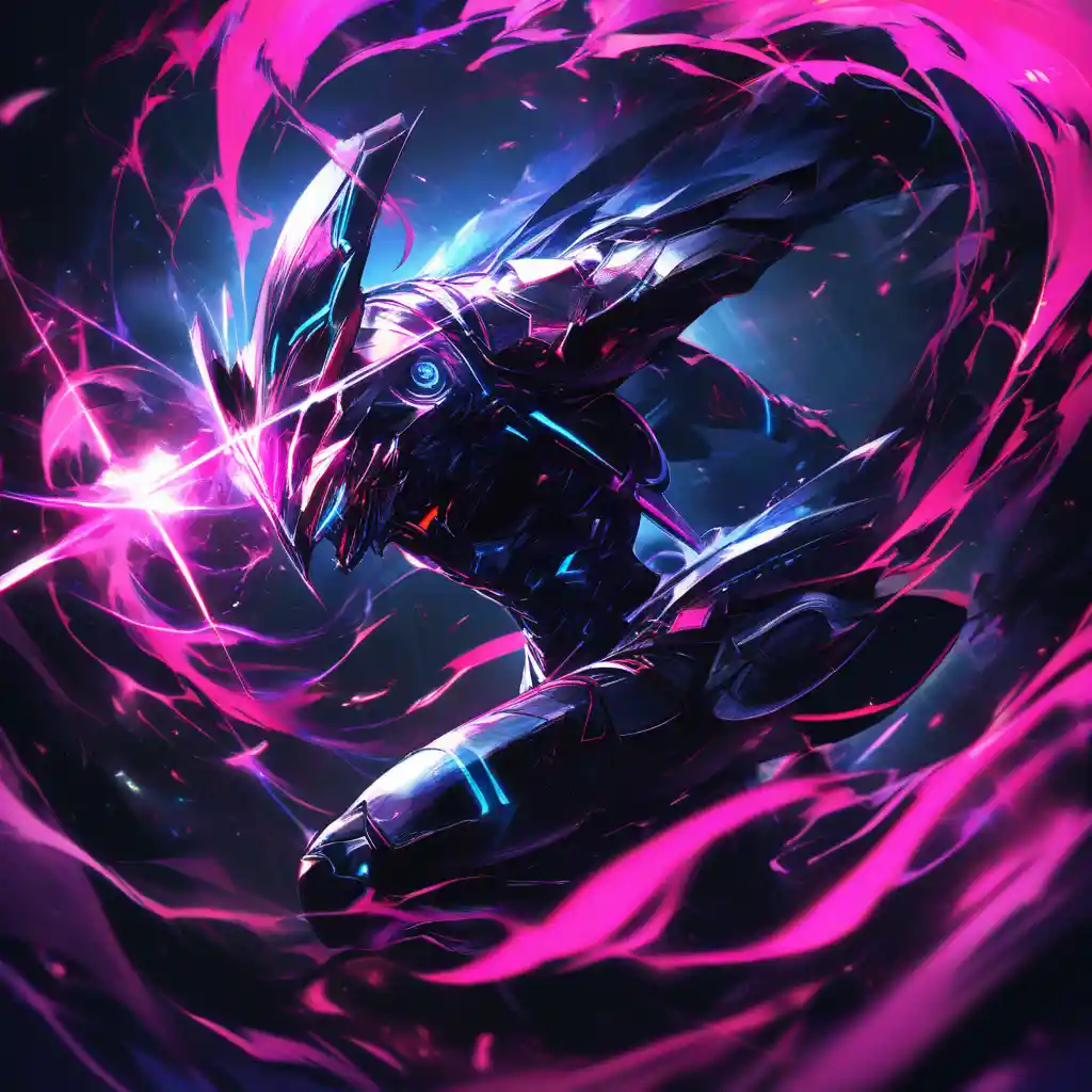 Anime styled male portrait with neon glow text