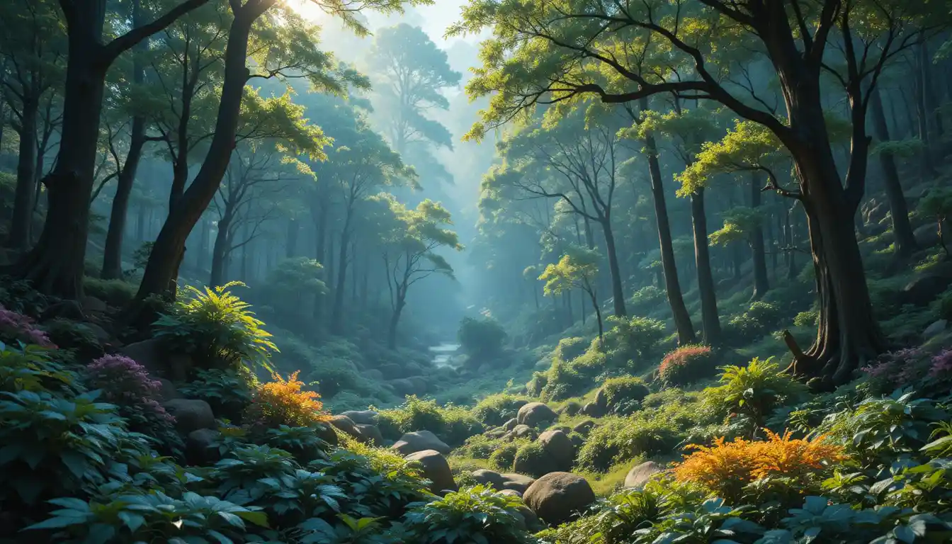Serene forest landscape in cinematic ultra realistic detail