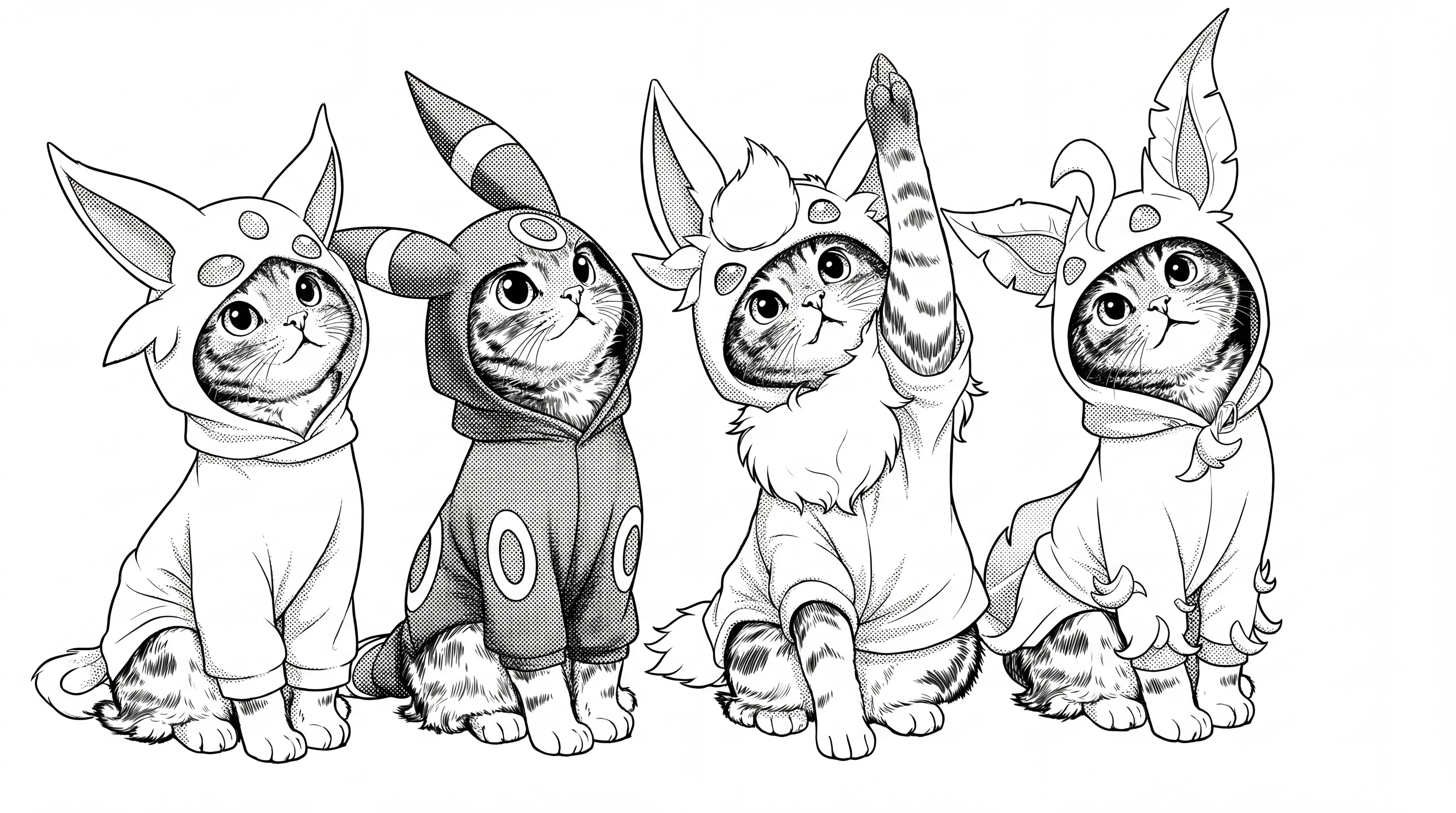 Página para colorear de gato en estilo manga con líneas de tinta limpias