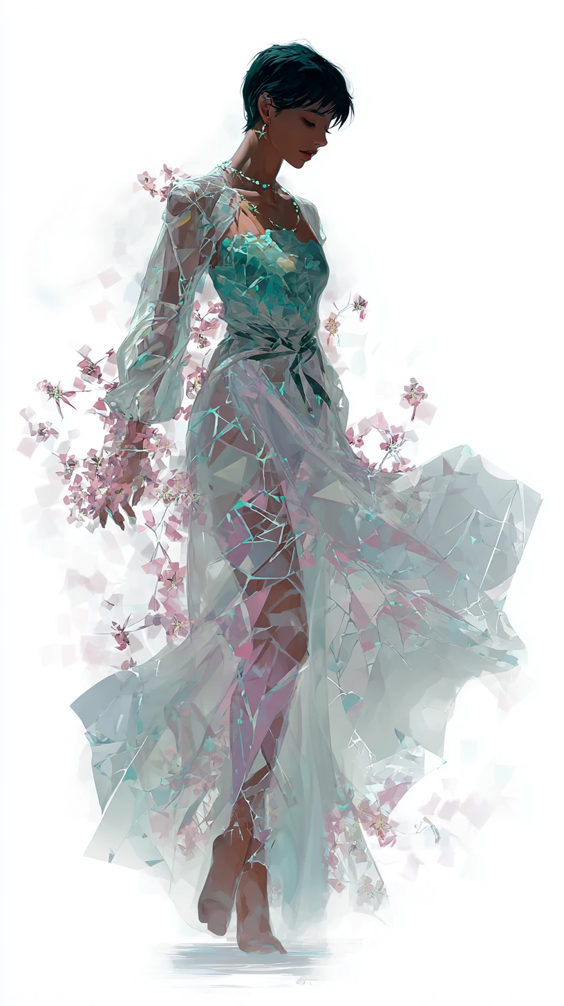 Elegant green haired reaper girl in an enchanted garden