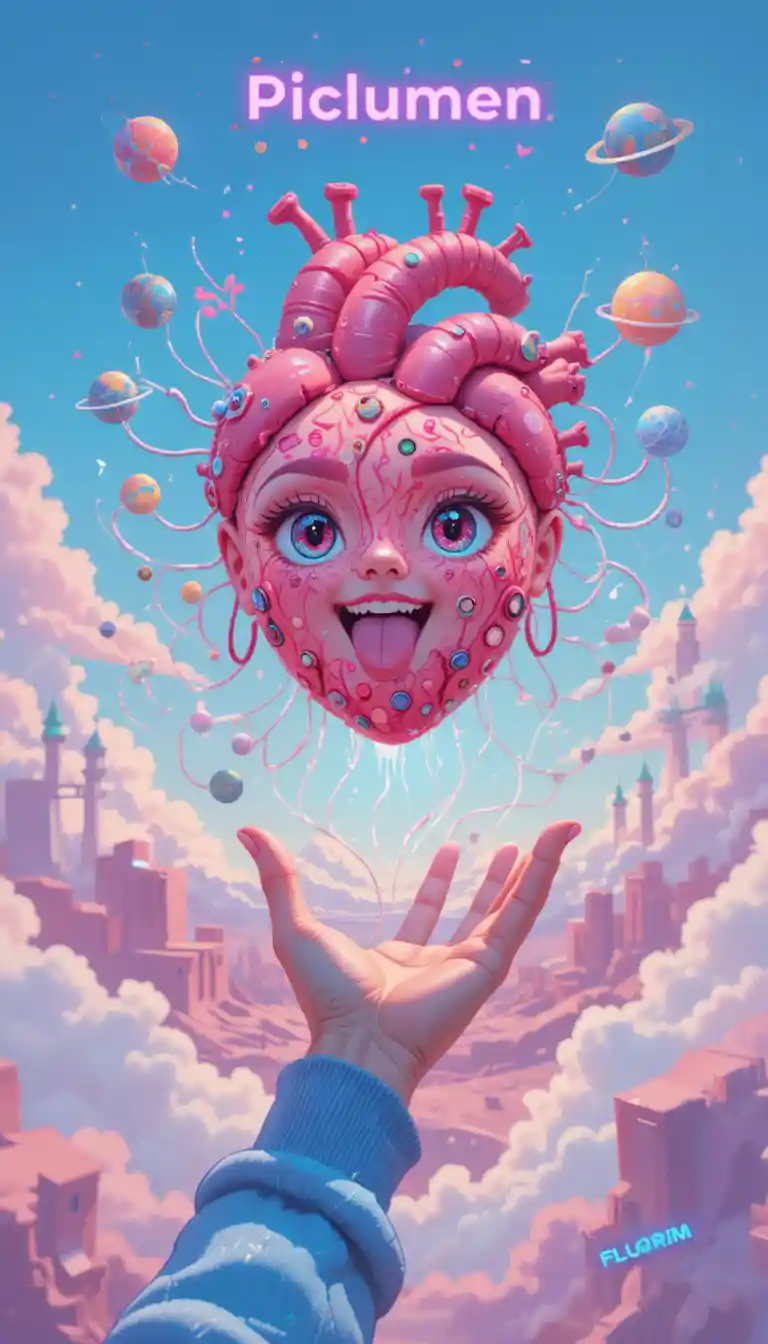 Surreal Biomechanical Heart Floating Above Reaching Hand