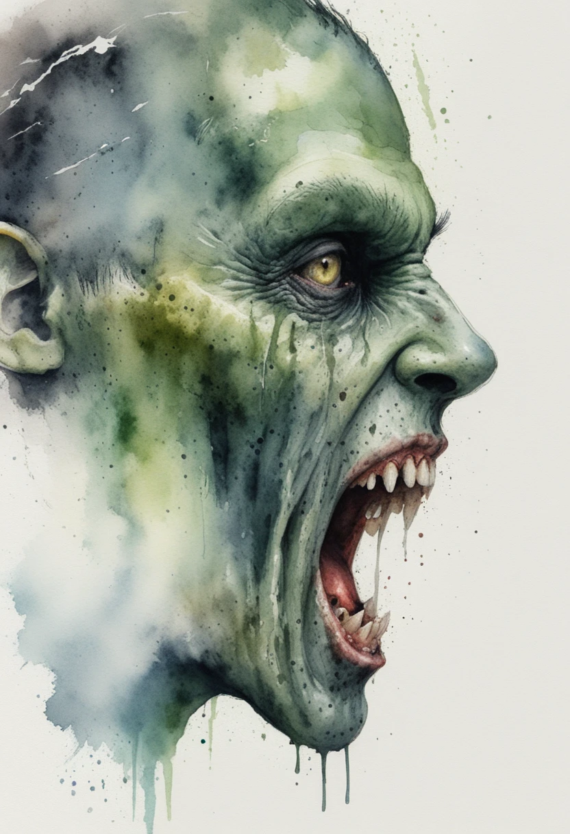 Terrifying side profile of a screaming undead monster