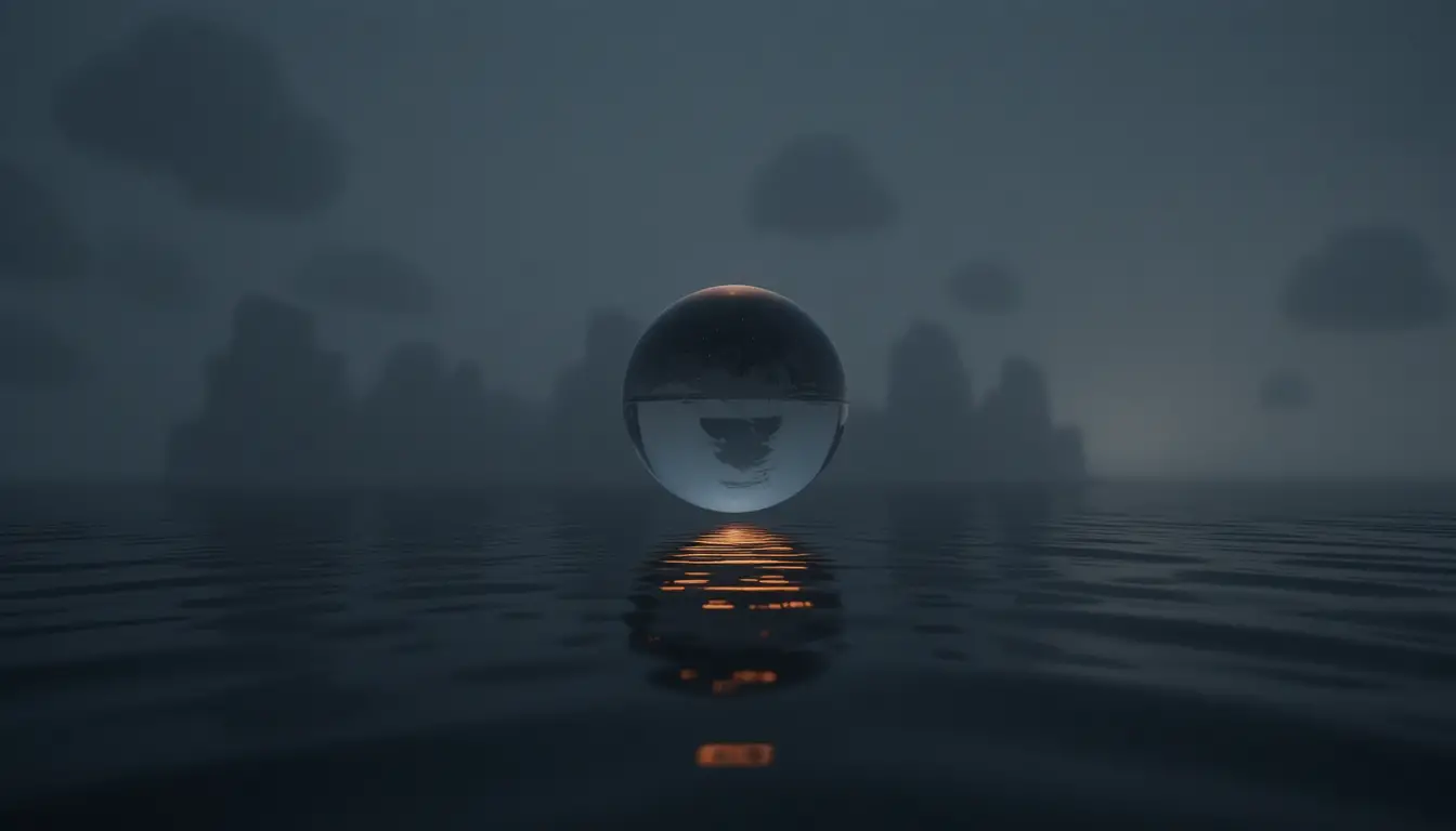 Esfera luminosa sobre una superficie oscura minimalista y reflectante