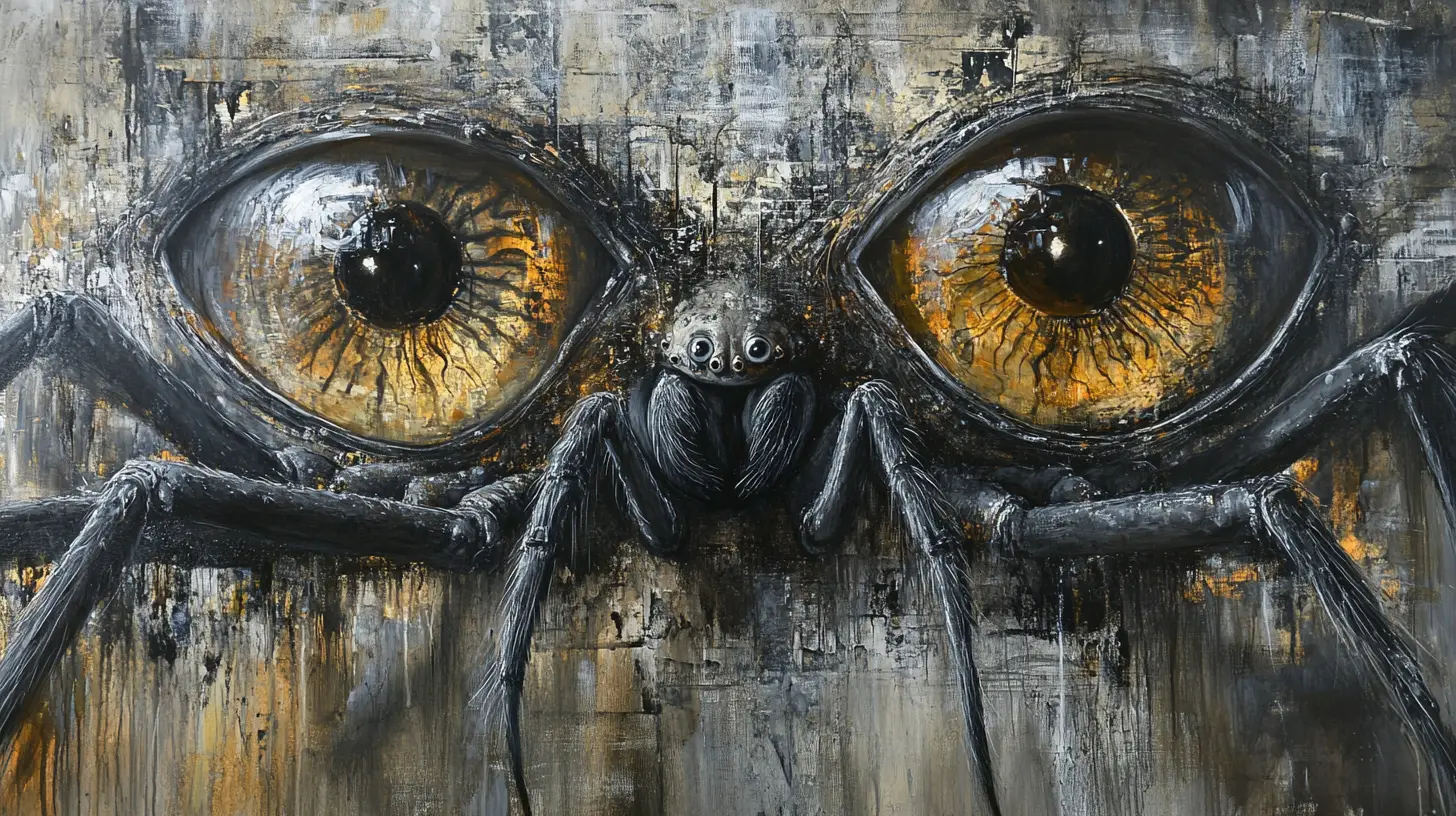 Criatura abstrata com grandes olhos reflexivos semelhantes aos de uma aranha