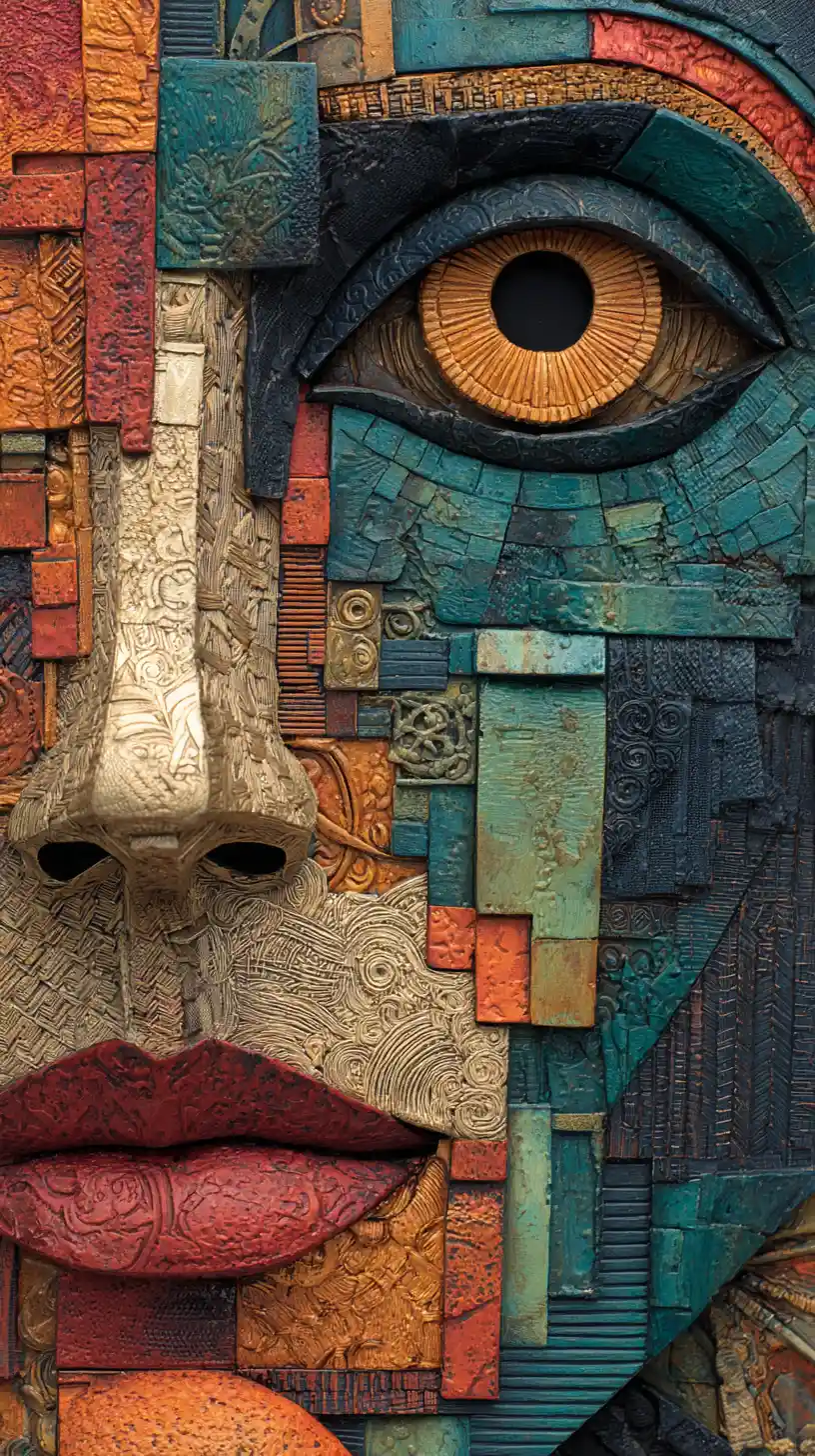 Abstract mixed media close up of a sculpted human face