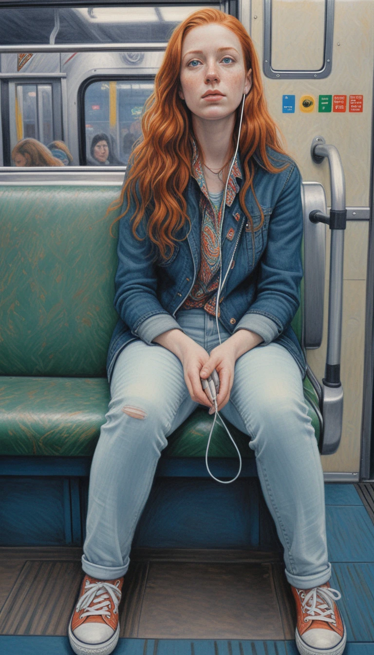 Giovane donna dai capelli color rame nella metropolitana di New York