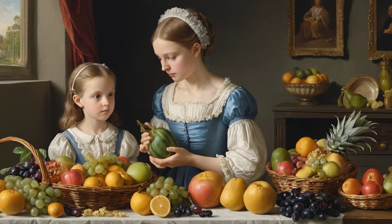 Famiglia che vende frutta e verdura in un mercato di strada