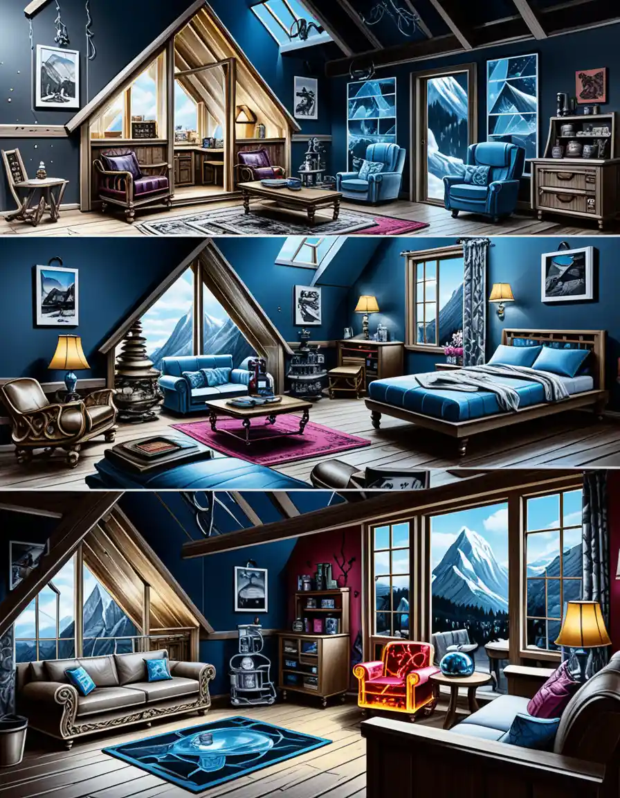 Luxury a frame mountain cabin 3d isometric illustration