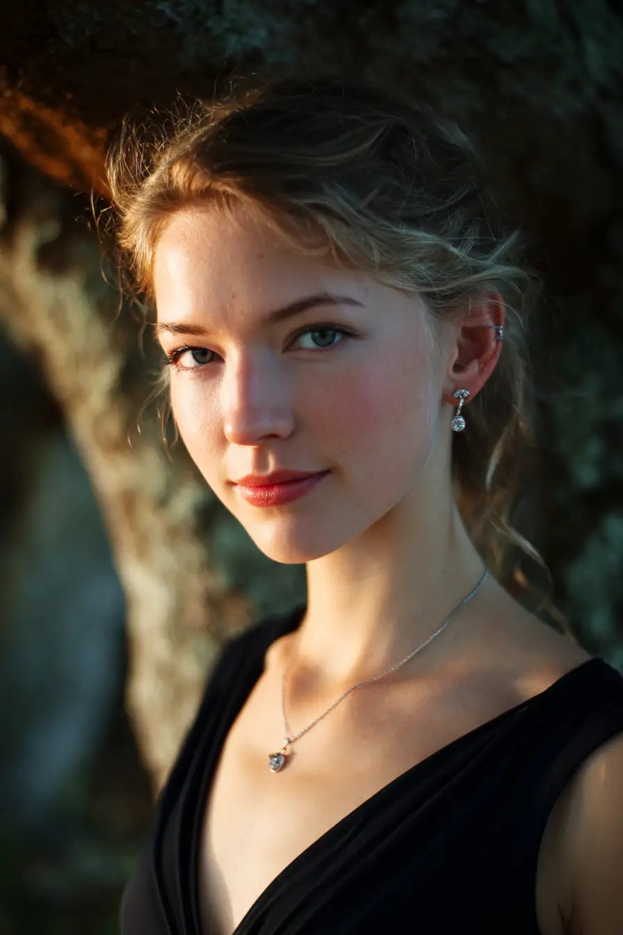 Elegant young woman in a softly lit park