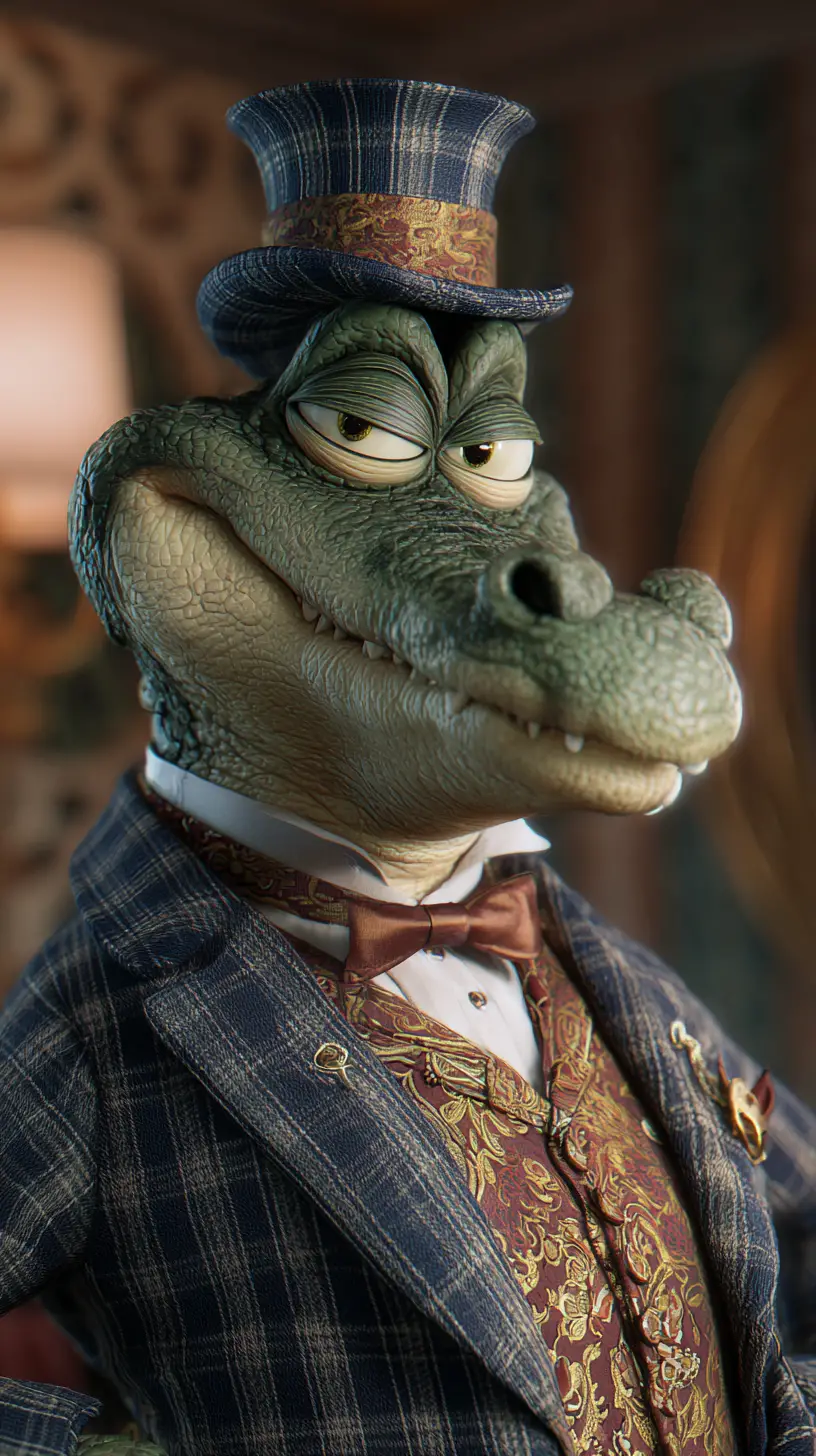 Arrogant dandy crocodile in an exquisite Victorian suit