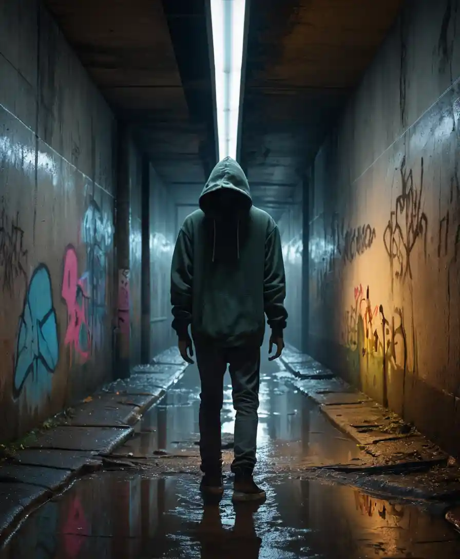 Monster Emerging Behind Teenager In Urban Underpass
