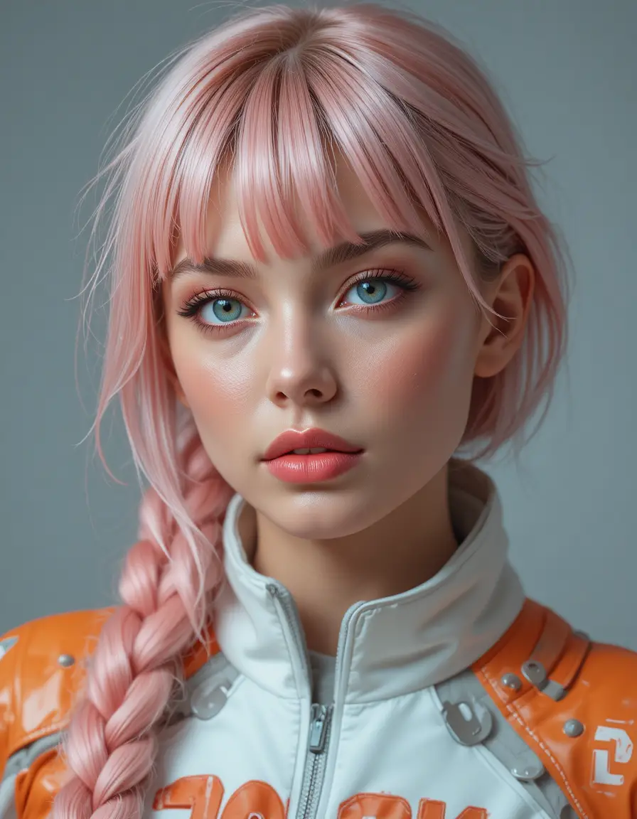 Retrato em close-up de uma garota com trança rosa pastel