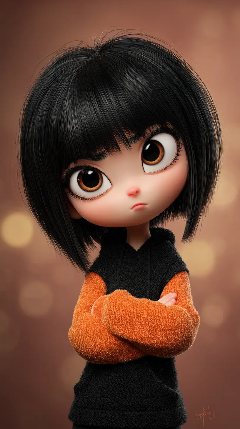 Chibi 3d girl in hoodie with playful pout