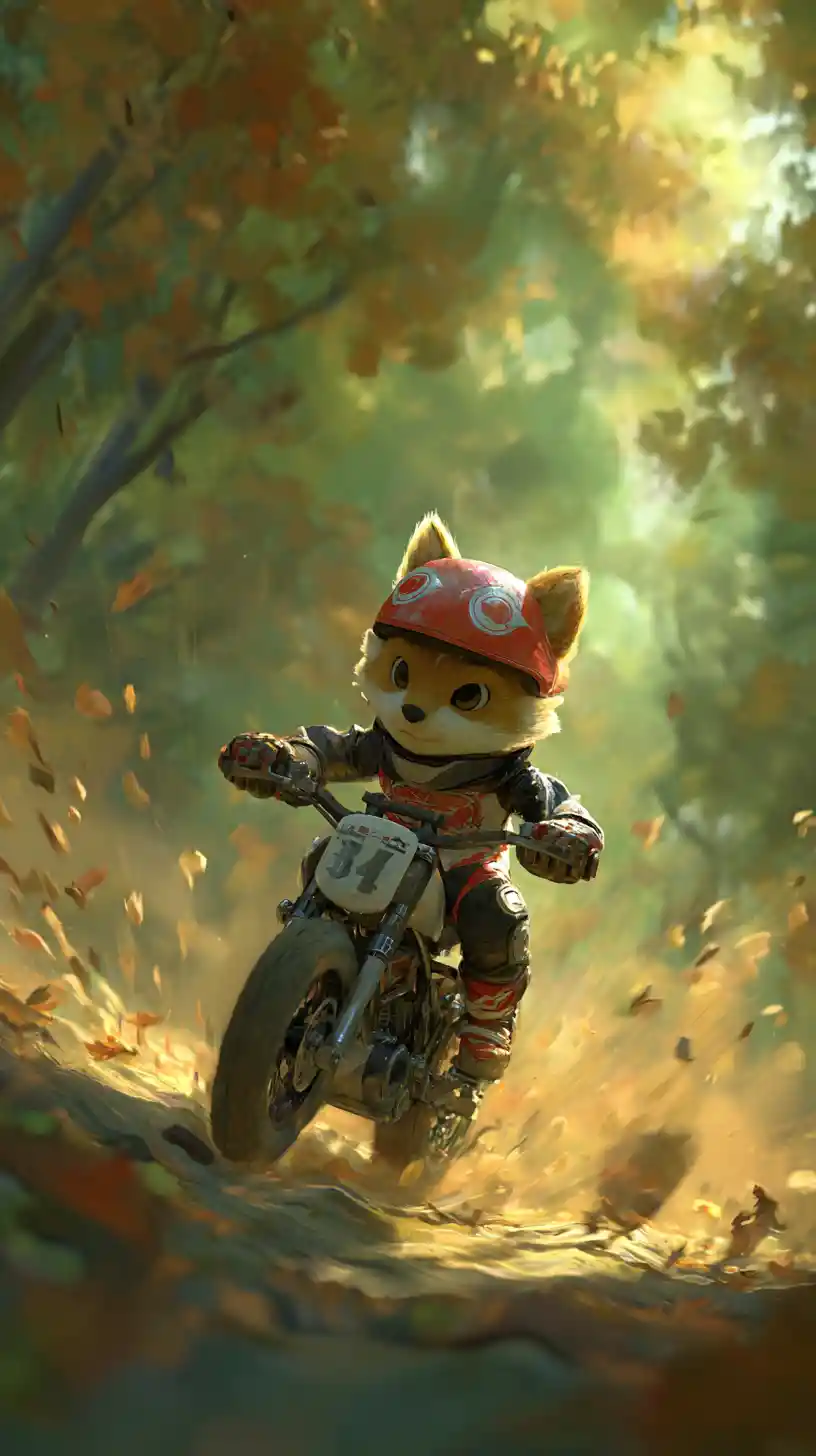 Brave Fox Riding A Tiny Motorcycle Through Forest
